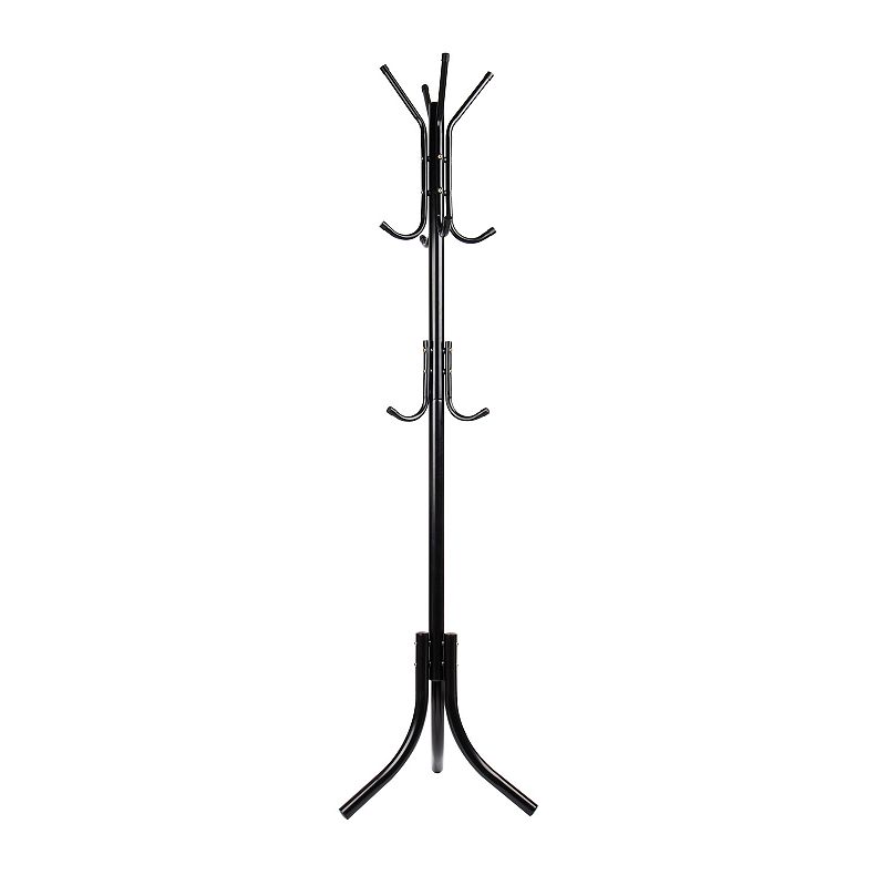 Mind Reader Standing Metal Coat Rack Hat Hanger 11 Hook for Jacket, Purse, Scarf Rack, Umbrella Tree Stand