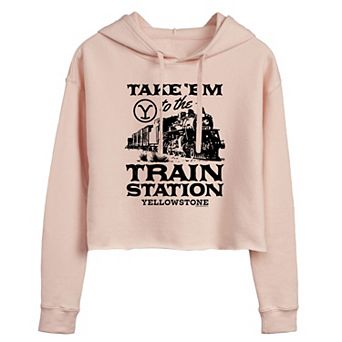 Juniors' Yellowstone Train Station Cropped Graphic Hoodie