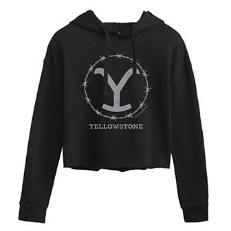 Juniors' Yellowstone Barbed Wire Cropped Graphic Hoodie