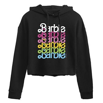Juniors' Barbie Multicolor Stacked Logo Cropped Graphic Hoodie