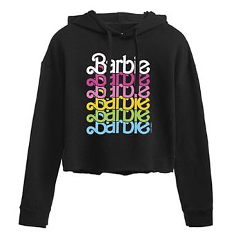 Juniors' Barbie Multicolor Stacked Logo Cropped Graphic Hoodie