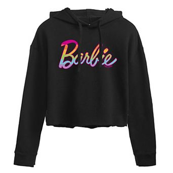 Juniors' Barbie Rainbow Logo Cropped Graphic Hoodie