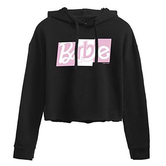 Juniors' Barbie Classic Logo Cropped Graphic Hoodie