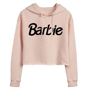 Juniors' Barbie Black Logo Cropped Graphic Hoodie