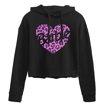 Juniors' Barbie Leopard Heart Logo Cropped Graphic Hoodie