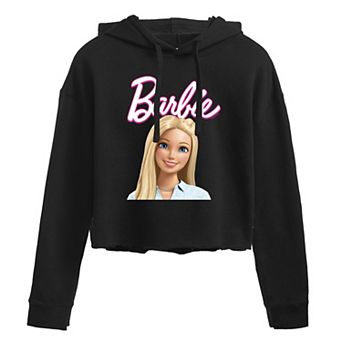 Juniors' Barbie Headshot Cropped Graphic Hoodie