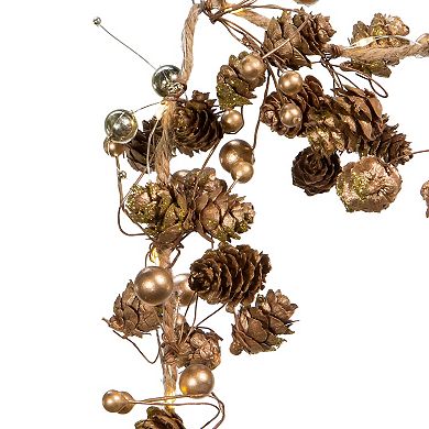 Gold Finish 9-ft. Faux Pinecone Berry Rope Garland