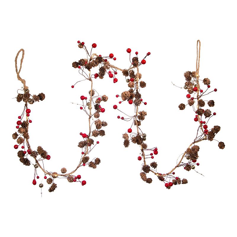 37299623 Faux Pinecone 8-ft. Red Berry Rope Garland, Brown sku 37299623