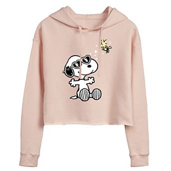 Juniors' Peanuts Snoopy With Glasses Cropped Graphic Hoodie