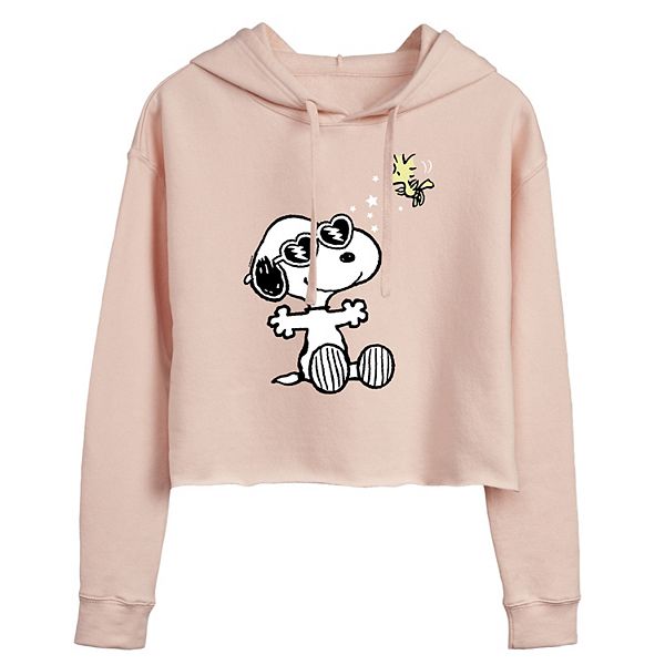 Juniors' Peanuts Snoopy With Glasses Cropped Graphic Hoodie