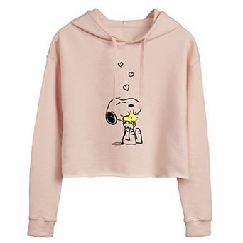 Juniors' Peanuts Snoopy & Woodstock Hug Cropped Graphic Hoodie