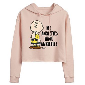 Juniors' Peanuts Anxiety Cropped Graphic Hoodie