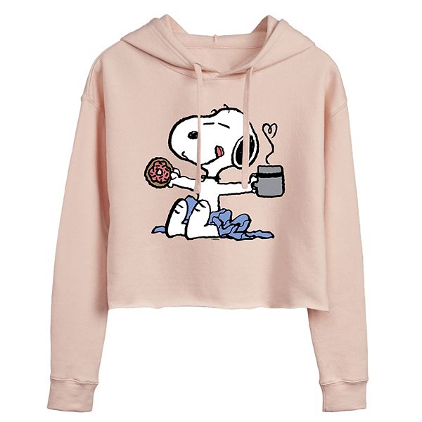 Juniors' Peanuts Snoopy & Coffee Cropped Graphic Hoodie