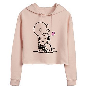 Juniors' Peanuts Charlie & Snoopy Hug Cropped Graphic Hoodie