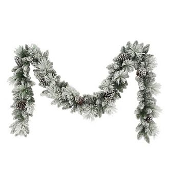 PULEO INTERNATIONAL 9-ft. Artificial Flocked Berkshire Spruce & Pine Cones Garland