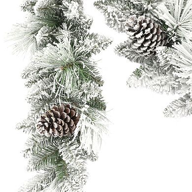 PULEO INTERNATIONAL 9-ft. Artificial Flocked Berkshire Spruce & Pine Cones Garland