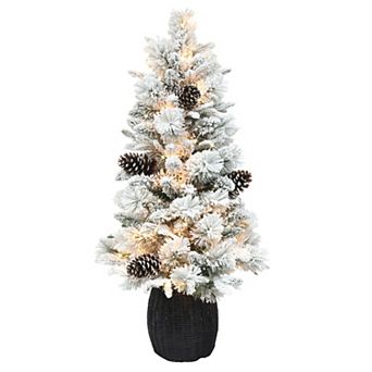 PULEO INTERNATIONAL 4.5-ft. Pre-Lit Flocked Potted Pine Artificial Christmas Tree