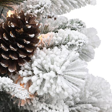 PULEO INTERNATIONAL 4.5-ft. Pre-Lit Flocked Potted Pine Artificial Christmas Tree