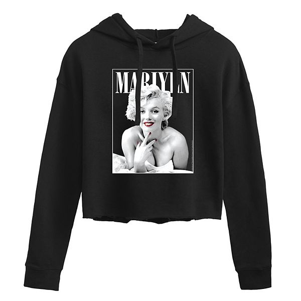 Juniors' Marilyn Monroe Headshot Cropped Graphic Hoodie