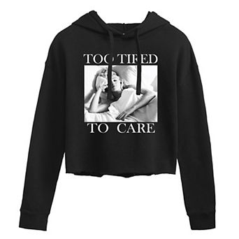 Juniors' Marilyn Monroe "Too Tired To Care" Cropped Graphic Hoodie