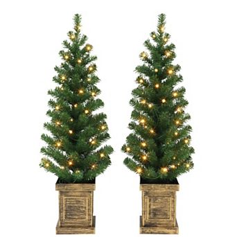 Puleo International 3.5-ft. Pre-Lit Potted Pine Artificial Christmas Tree 2 pc Set