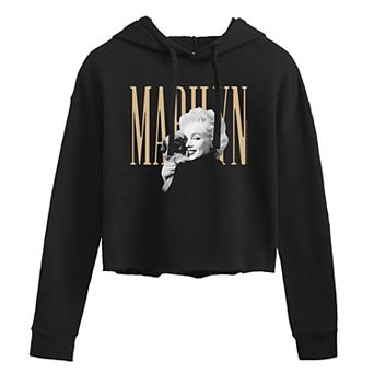 Juniors' Marilyn Monroe Gold "Marilyn" Cropped Graphic Hoodie