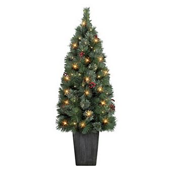 PULEO INTERNATIONAL 4-ft. Pre-Lit Potted Cascade Pine Artificial Christmas Tree