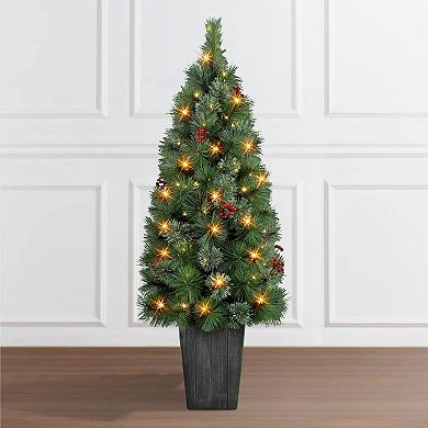 PULEO INTERNATIONAL 4-ft. Pre-Lit Potted Cascade Pine Artificial Christmas Tree