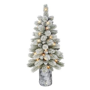 PULEO INTERNATIONAL 3.5-ft. Pre-Lit Potted Flocked Pine Artificial Christmas Tree