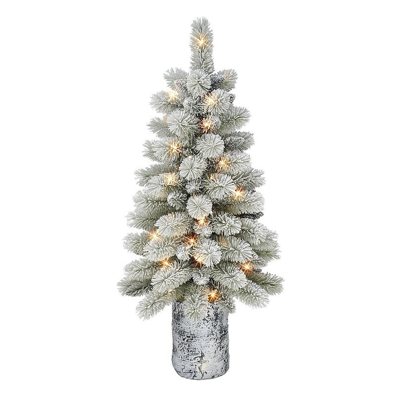 Puleo International 3.5-ft. Pre-Lit Potted Flocked Pine Artificial Christma