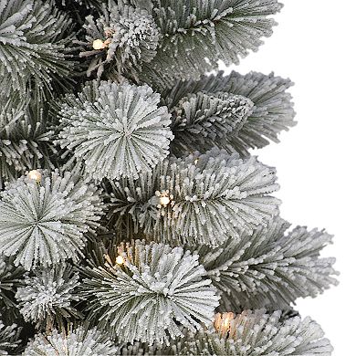 PULEO INTERNATIONAL 3.5-ft. Pre-Lit Potted Flocked Pine Artificial Christmas Tree