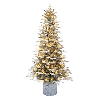 PULEO INTERNATIONAL 6-ft. Pre-Lit Potted Flocked Arctic Fir Artificial Christmas Tree