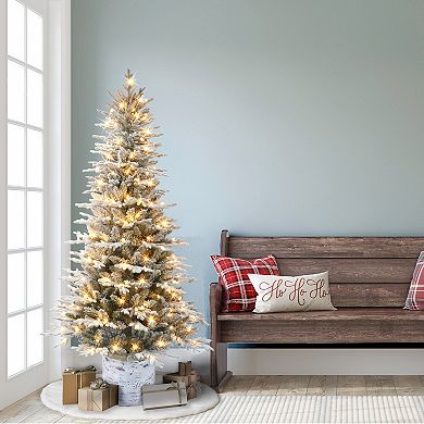 PULEO INTERNATIONAL 6-ft. Pre-Lit Potted Flocked Arctic Fir Artificial Christmas Tree