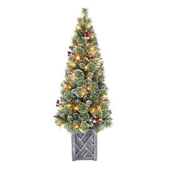 PULEO INTERNATIONAL 5 ft. Pre-Lit Potted Pine Artificial Christmas Tree