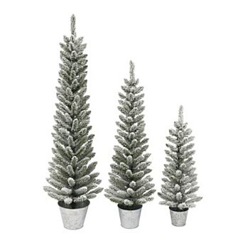 PULEO INTERNATIONAL Potted Flocked Pencil Artificial Christmas Tree 3 pc Set