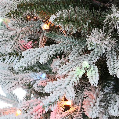 PULEO INTERNATIONAL 4.5 ft. Multi-Color Pre-Lit Potted Flocked Arctic Fir Artificial Christmas Tree