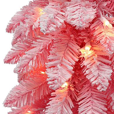 PULEO INTERNATIONAL 4 ft. Pre-Lit Pink Flocked Alpine Pencil Artificial Christmas Tree