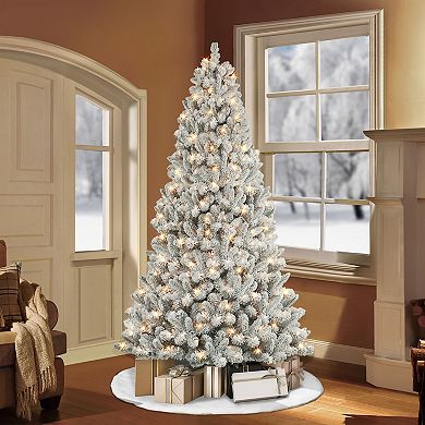 PULEO INTERNATIONAL 6 ft. Pre-Lit Flocked Virginia Pine Artificial Christmas Tree