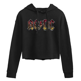 Juniors' AC/DC Logo Montage Cropped Graphic Hoodie