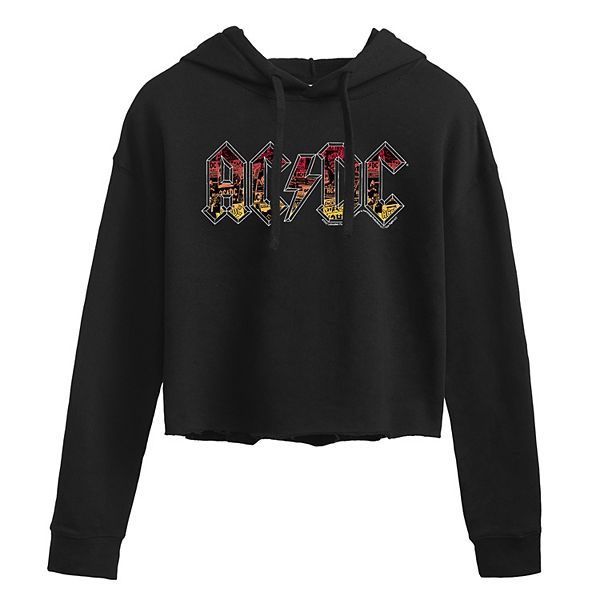 Juniors' AC/DC Logo Montage Cropped Graphic Hoodie