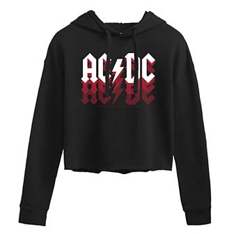 Juniors' AC/DC Fade Logo Cropped Graphic Hoodie