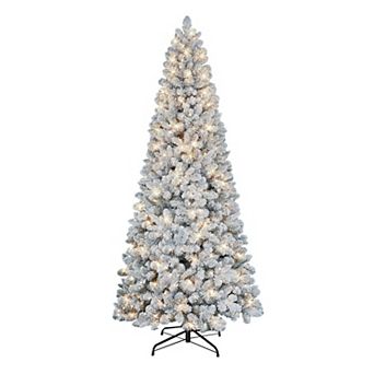 PULEO INTERNATIONAL 9 ft. Pre-Lit Flocked Virginia Pine Artificial Christmas Tree