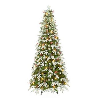 PULEO INTERNATIONAL 7.5 ft. Pre-Lit Slim Glittery Pine Artificial Christmas Tree