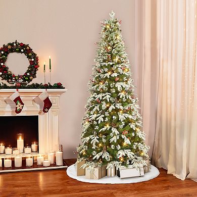 PULEO INTERNATIONAL 7.5 ft. Pre-Lit Slim Glittery Pine Artificial Christmas Tree