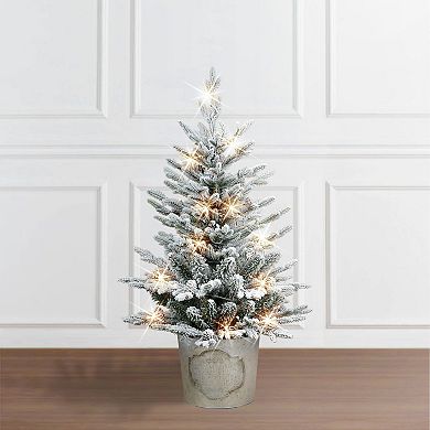 PULEO INTERNATIONAL 3 ft. Potted Flocked Artificial Christmas Tree