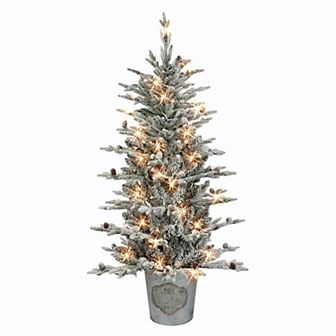 PULEO INTERNATIONAL 4.5 ft. Pre-Lit Flocked Artificial Christmas Tree