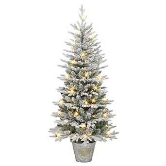 PULEO INTERNATIONAL 6 ft. Pre-Lit Flocked Pine Artificial Christmas Tree