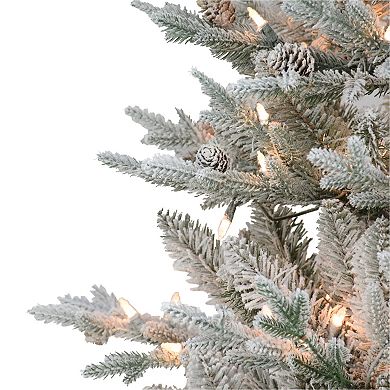PULEO INTERNATIONAL 6 ft. Pre-Lit Flocked Pine Artificial Christmas Tree