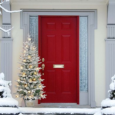 PULEO INTERNATIONAL 6 ft. Pre-Lit Flocked Pine Artificial Christmas Tree