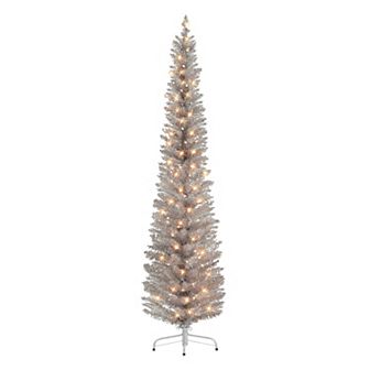 PULEO INTERNATIONAL 6-ft. Pre-Lit Rose Gold Tinsel Pencil Artificial Christmas Tree